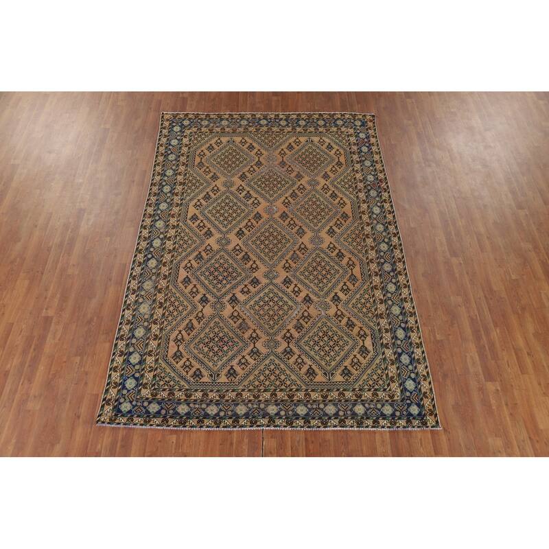 Geometric Bakhtiari Vintage Persian Area Rug Hand-Knotted Wool Carpet - 6'9" x 9'11"