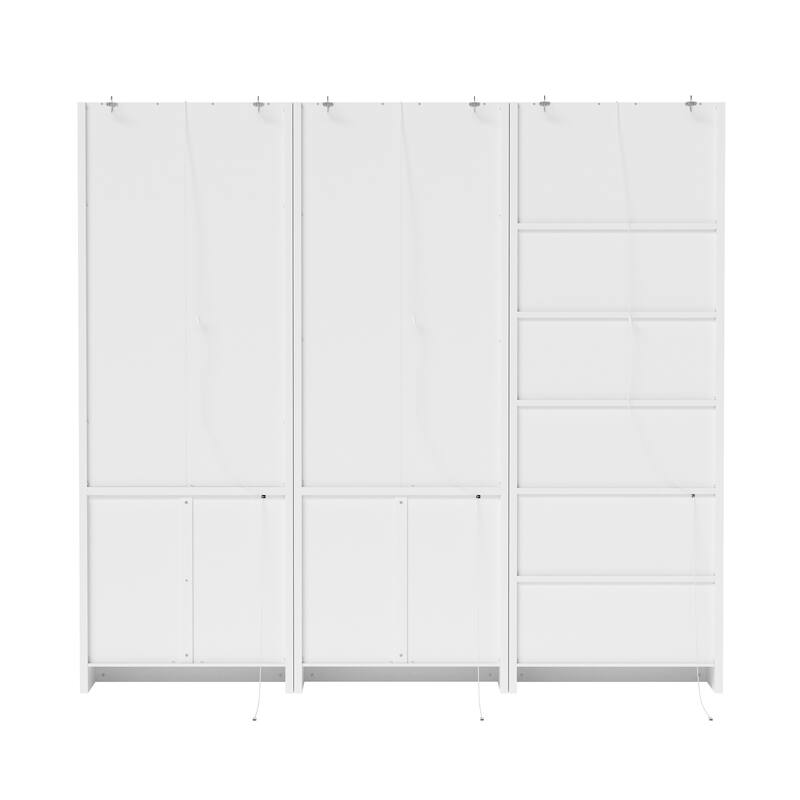 Modular White Bookcase with LED Lights & Glass Doors, 86.6" Tall Arched Display Cabinet Solid WoodStorage Cabinet