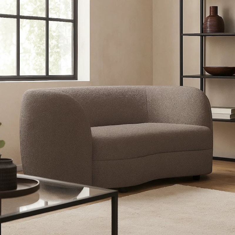 Srey Loveseat, 64 Inch, Charcoal Gray Boucle, Curved Kidney Shape