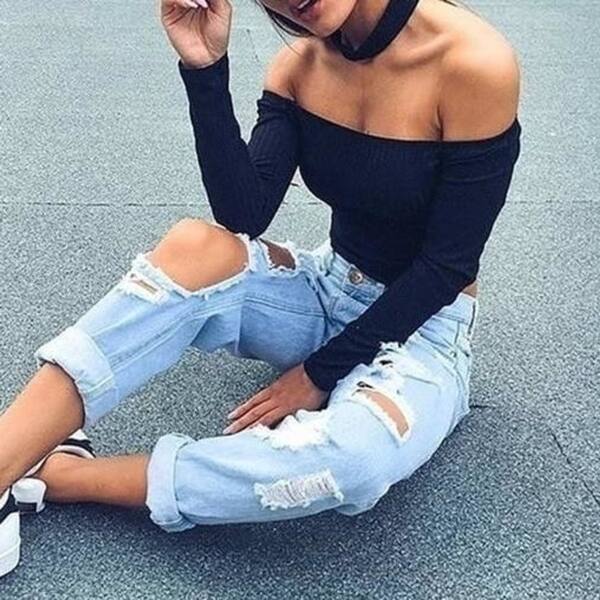 Shop Styleodme Off Shoulder Crop Top Knit T Shirts Overstock