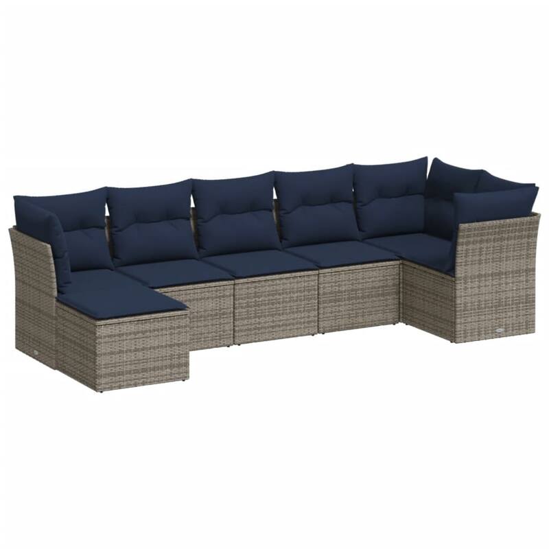 vidaXL 7/8 Piece Patio Sofa Set with Cushions Brown/Gray Poly Rattan - 21.7 x 24.4 x 27.2