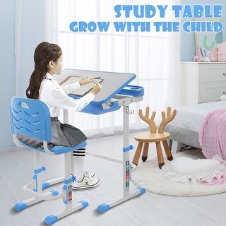 Adjustable Study Desk & Chair Set Pull Out Drawer With Tilted Desktop ...