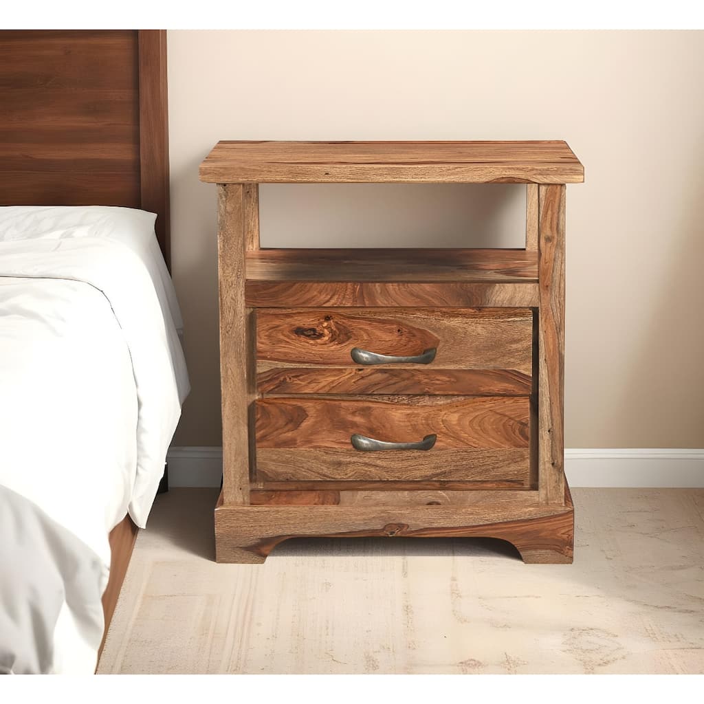 27" Brown Two Drawer Solid Wood Nightstand