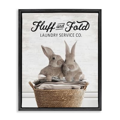 Stupell Vintage Laundry Service Bunnies Framed Floater Canvas Wall Art Design By Lettered and Lined