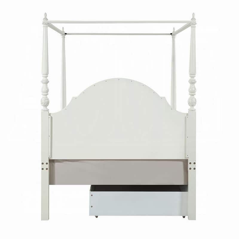 Dorie Full Size Poster Bed, Embossed Floral and Oval Molding, Ivory