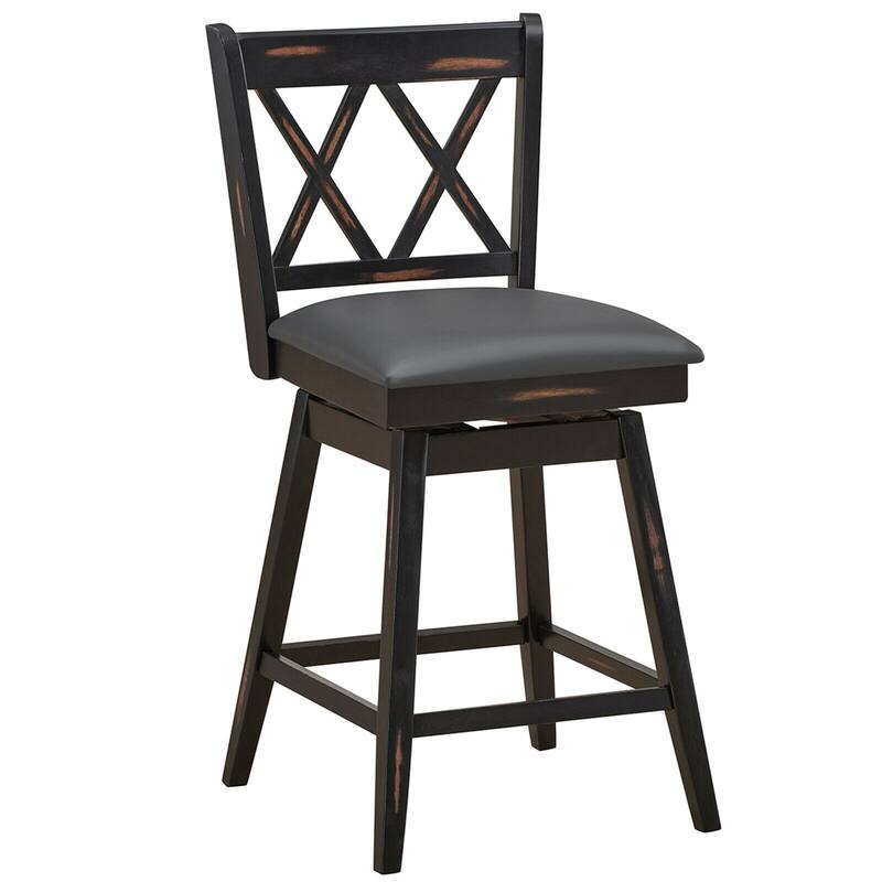 Gymax Set of 2 Barstools Swivel Counter Height Chairs w/Rubber Wood - See Details