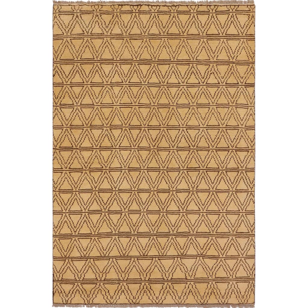 Boho Chic Balochi Morton Beige/Brown Hand Knotted Wool Rug - 4'0'' x 5'10''