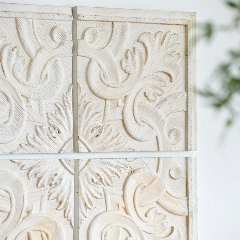 Modern S/4 Distressed Wooden Square Wall Panels - White