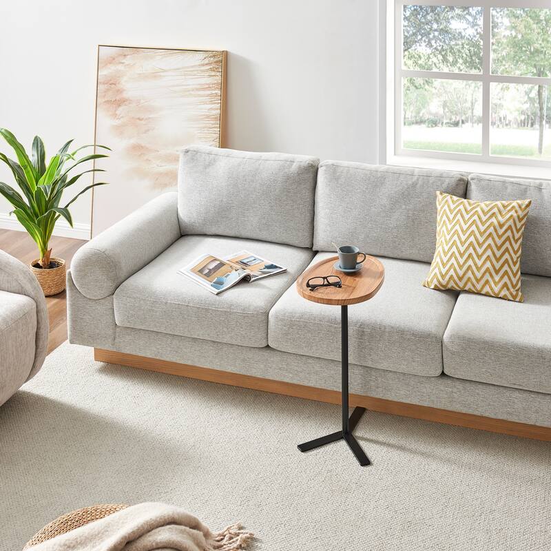 Carter Oval Teardrop Modern Raised Lip Edge Couch-Side Accent C-Table with Crossed Y-Shape Metal Pedestal Leg