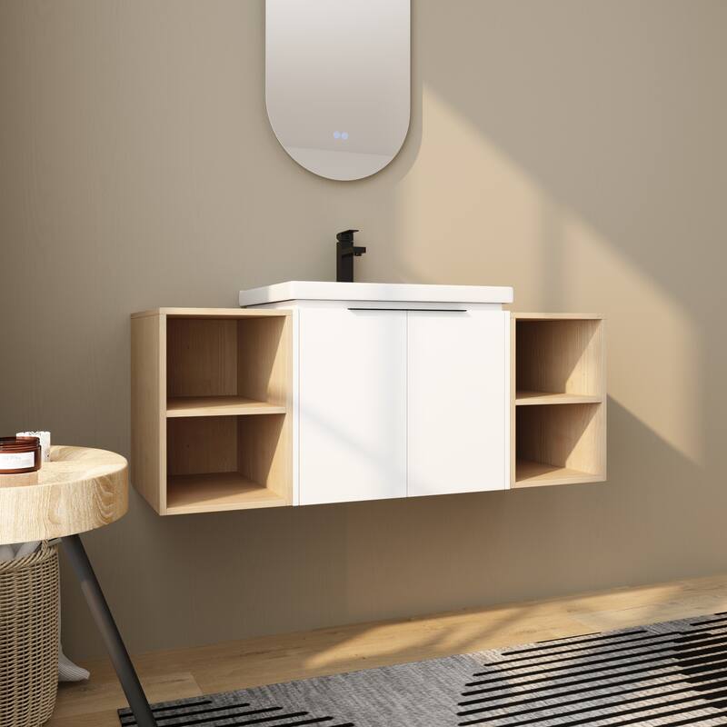 BNK 12/24/36/48/60 Inch Wall-Mounted Bathroom Vanity, Bathroom Cabinet with Doors or Side Shelves