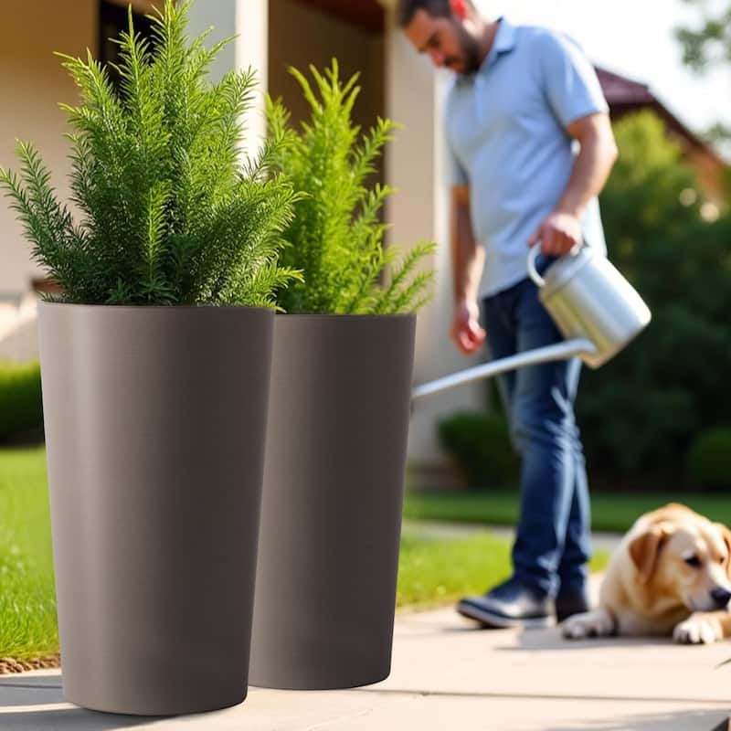 2 Pack Tall 21.7 in Planters for Outdoor Plants, Modern Tall Square Planter Box, Indoor Outdoor Porch Patio Flower Pot