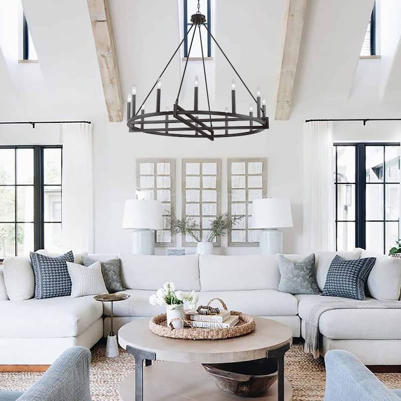 Acroma 12-light 41In Farmhouse Black Geometric Wheel Chandelier