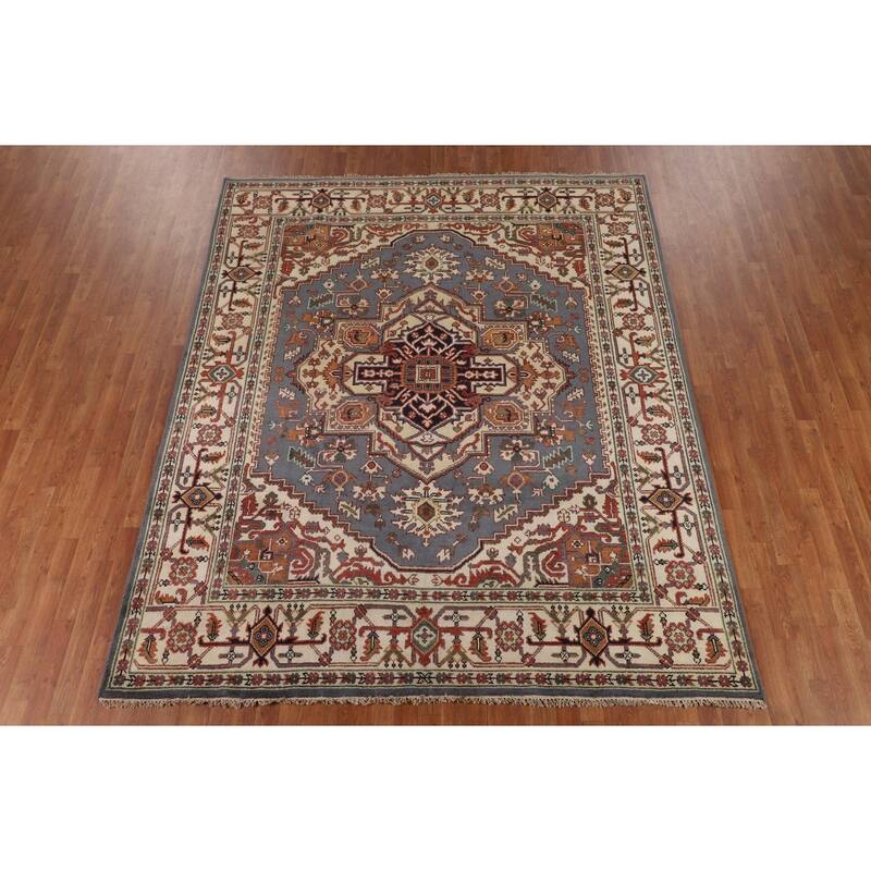 Geometric Heriz Serapi Oriental Area Rug Hand-Knotted Wool Carpet - 7'11" X 9'10"