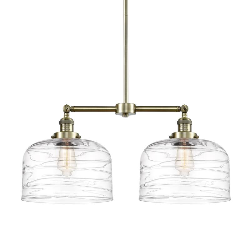 Innovations Lighting 209-10-21-L Bell Linear Bell 2 Light 21" Wide - Antique Brass / Clear Deco Swirl