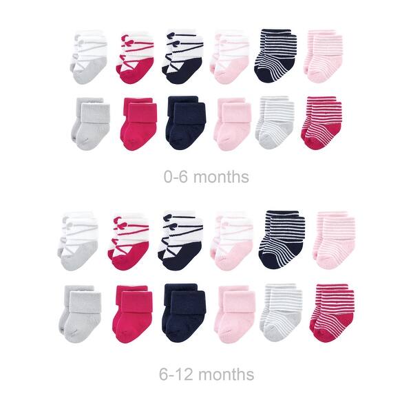 slide 1 of 1, Luvable Friends Infant Girl Grow with Me Cotton Terry Socks, Stripe Ballet, 0-6 and 6-12 Months - Stripe Ballet 24-Pack Stripe Ballet 24-Pack - 0-6 and 6-12 Months