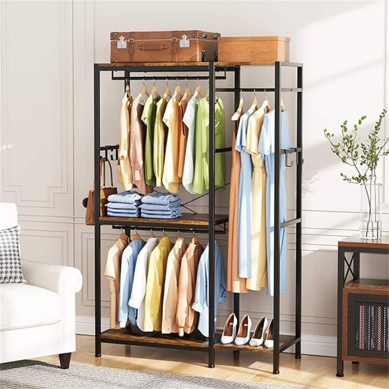 Free Standing closet organizer Heavy Duty clothes - 15.75"D x 47.24"W x 71.65"H - 15.75"D x 47.24"W x 71.65"H - Brown