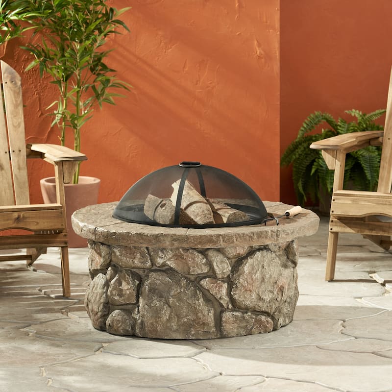 Micah Outdoor Natural Cement Lightweight Concrete Wood Burning Fire Pit by Christopher Knight