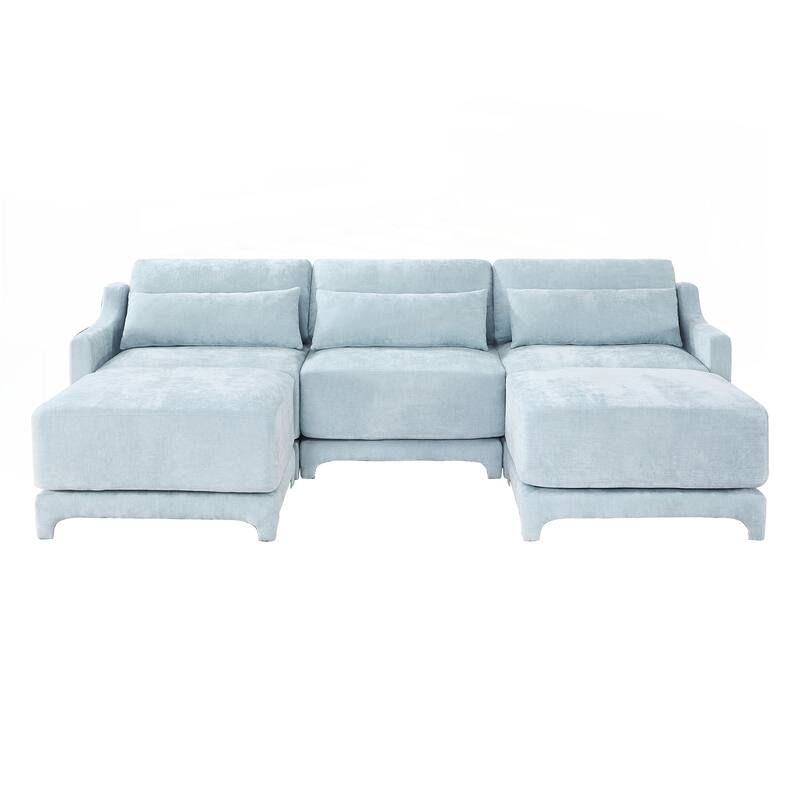 Three-Seater Sofa with 2 Movable Ottomans