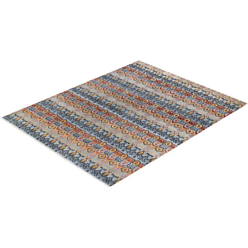 Ikat One-of-a-Kind Hand-Knotted Area Rug, Blue - 8' 0" x 10' 2"