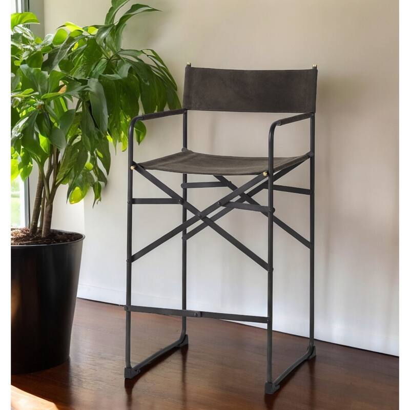 Modern Folding Faux Leather Bar Stool with Full Backrest and Black Metal Legs for Kitchen Dining