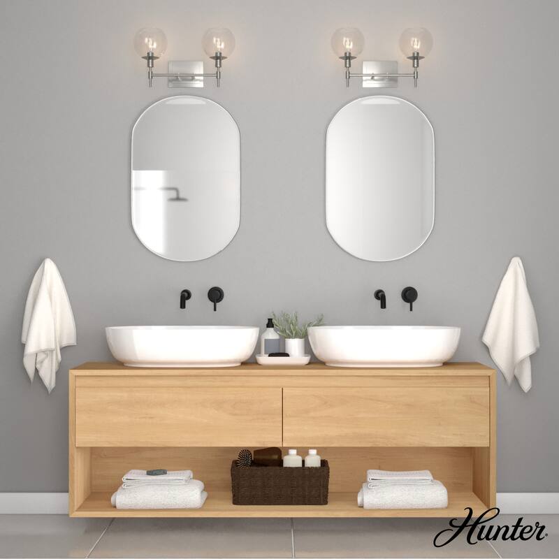 Hunter Xidane Vanity Wall Light - Bathroom, Mid Century Modern, Glam - Clear glass