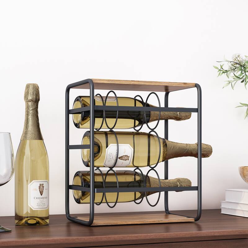 Rauser 6 Bottle Tabletop Wine Rack by Christopher Knight Home - Black + Natural