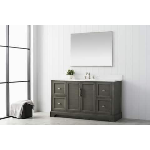 Vanity Art 60" Single Sink Bathroom Vanity with Quartz Top & Backsplash