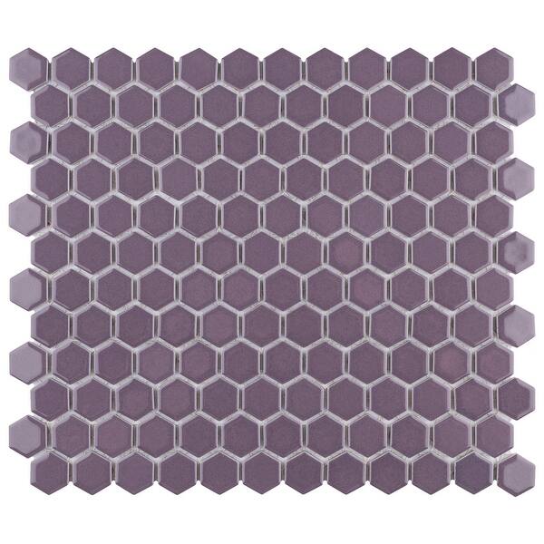 slide 2 of 8, Merola Tile Metro 1" Hex Glossy Purple 10-1/4"x11-7/8" Porcelain Mosaic Tile