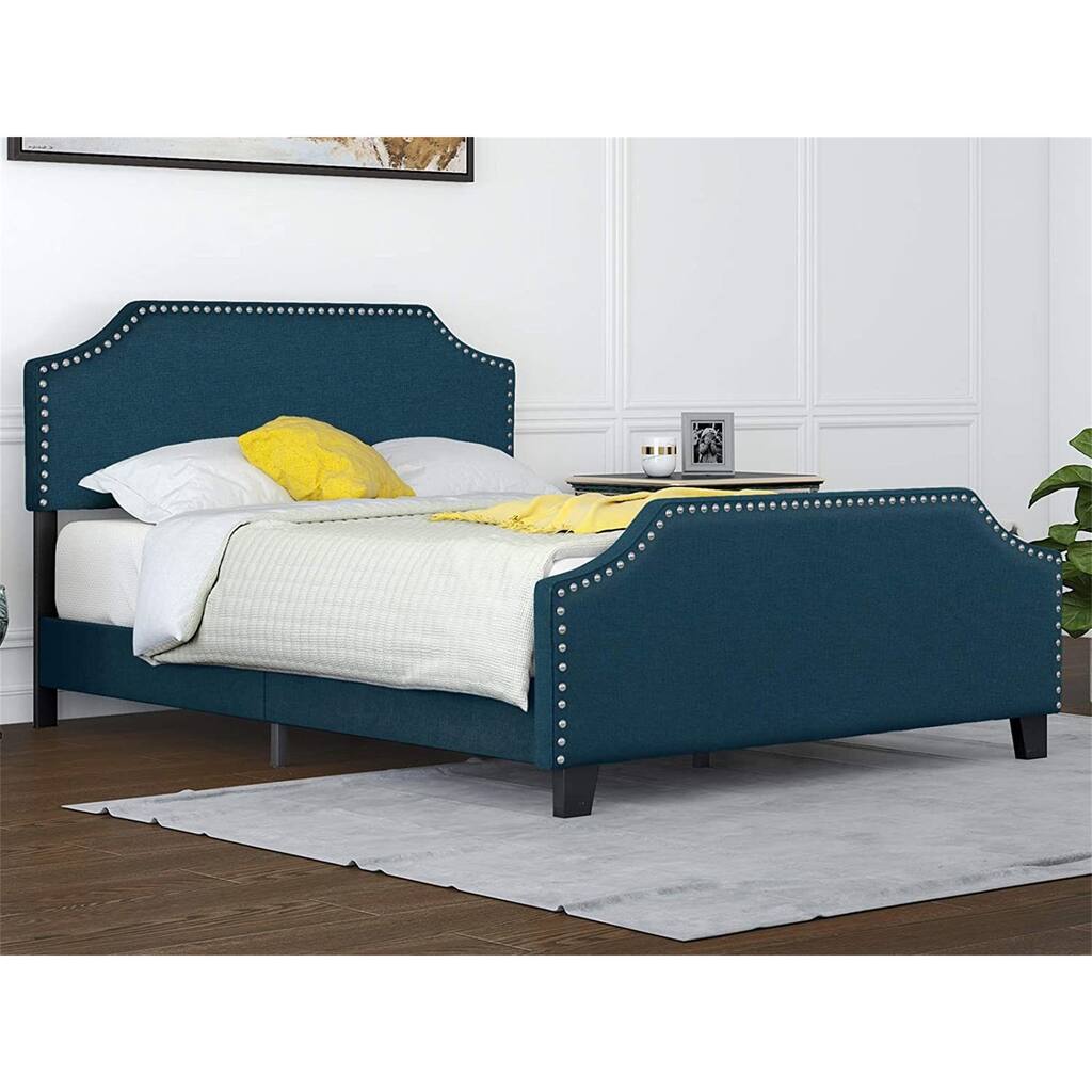 Upholstered Linen Queen Bed with Headboard Height Adjustable