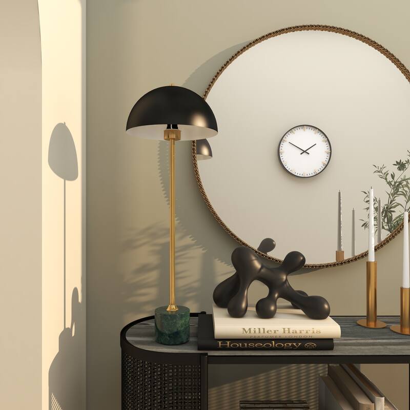 Metal Umbrella Style Room Desk Lamp with Marble Base - Black - Roche River Decor