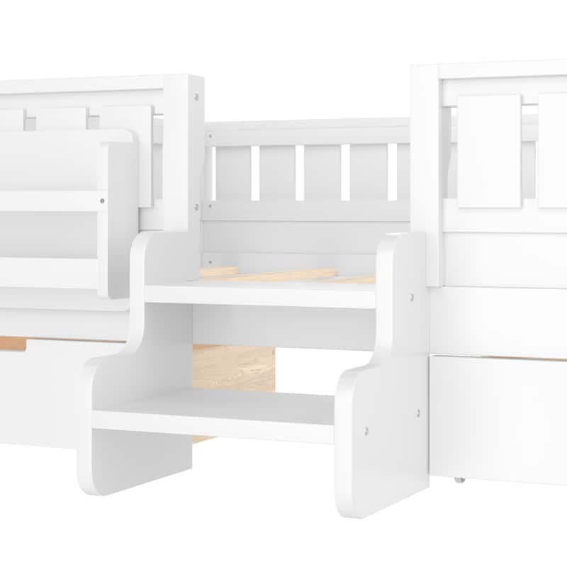 Multiple Colors Toddler Montessori Bed Children's Platform Bed with Low Profile Stairs, Built-in Bookshelf and Storage Drawers