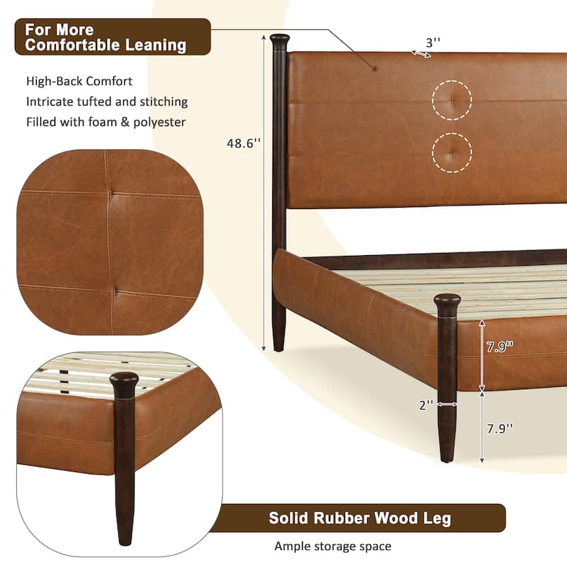 Christopher Knight Home - Sagemont PU Leather Upholstered Platform Bed with Tufted Headboard & Solid Wood Legs