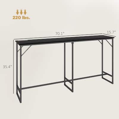 HOMCOM 70" Long Bar Table with Charging Station, Industrial Style Rectangular Bar Height Pub Table with Steel Frame.