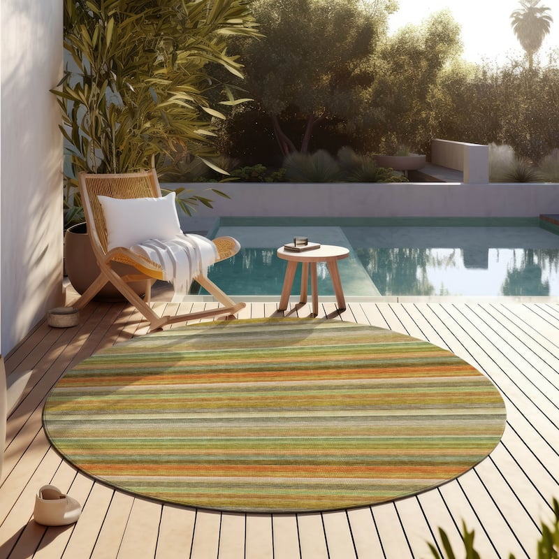 Machine Washable Indoor/ Outdoor Ombre Stripes Chantille Rug - Aloe - 8' x 8'
