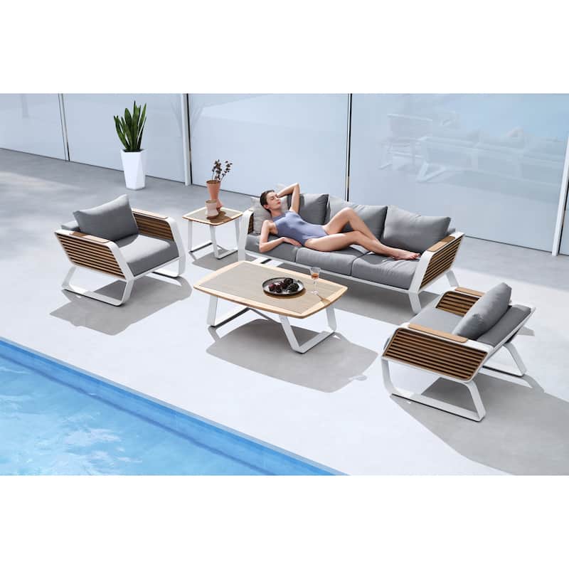 Wing Outdoor Furniture Conversation Set for 5 - Series 2049 - Gary & White - Gary & White