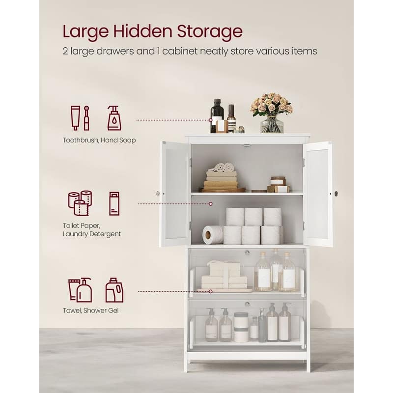 Modern Tall Freestanding Bathroom Storage Cabinet with 2 Drawers and Adjustable Shelf - 11.8"D x 23.6"W x 43.3"H