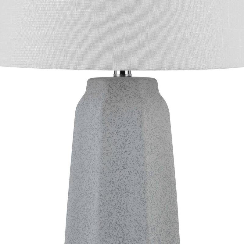 Niu 30 Inch Table Lamp Set of 2, Drum Shade, Stone Gray Ceramic Prism Base