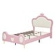 preview thumbnail 8 of 9, Twin Size Princess Bed w/ Crown Headboard, PU Upholstered Platform Bed , Twin Bed Frame w/ Bed-End Storage Pocket for Kids Girl