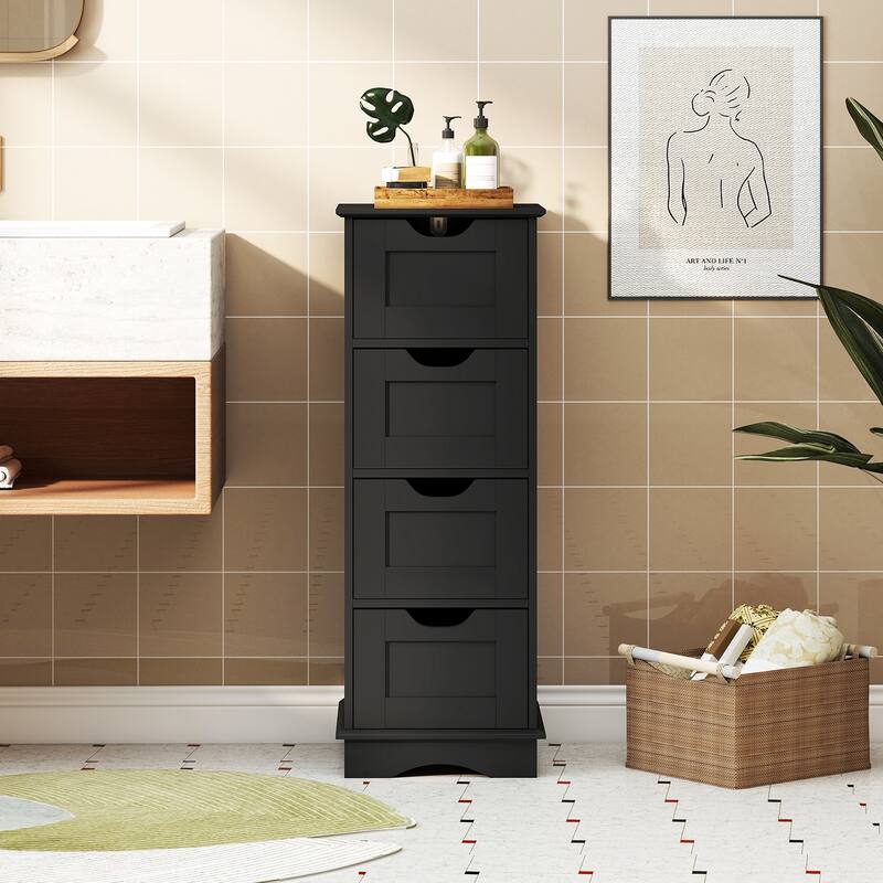 4-Drawer MDF Floor Storage Cabinet with 4 Drawers and Cutout Handles for Bathroom Bedroom Laundry Room - 12" x 12" x 32"