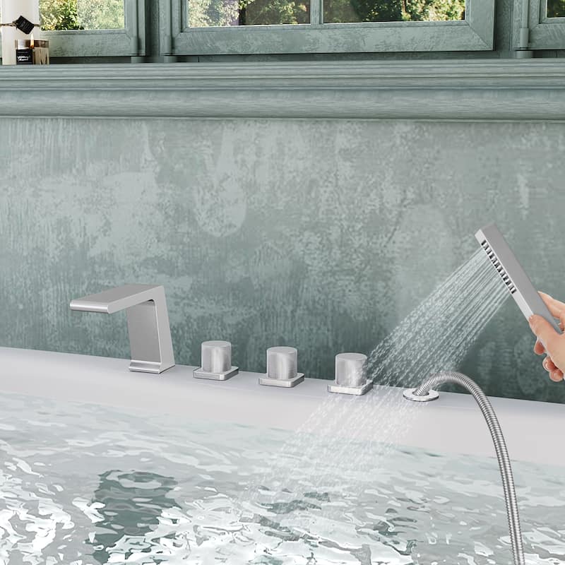 Roman Tub Faucet with Handheld Shower 3-Handle Deck Mount Bathtub Faucet Set