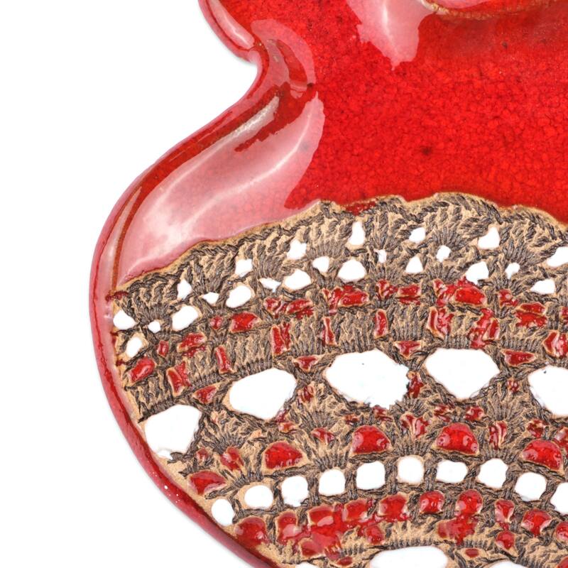Novica Handmade Vibrant Red Pomegranate Ceramic Catchall