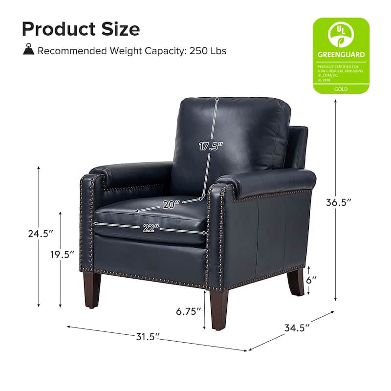 Kunz Transitional Genuine Leather Armchair with Removable Cushion and Nailhead Trims Set of 2 by HULALA HOME