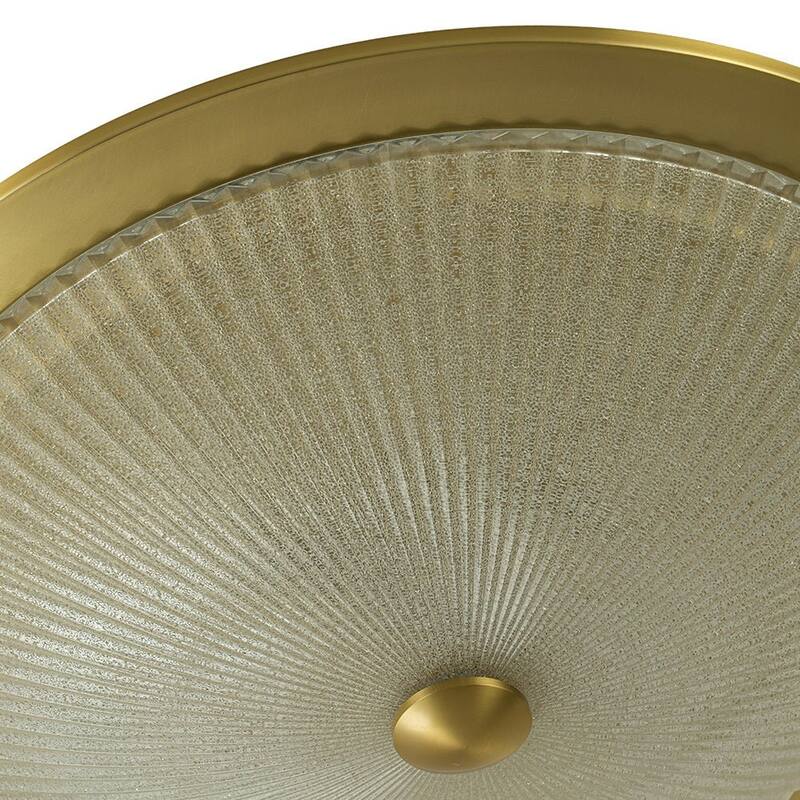 23in Wide Aged Brass Round Textured Glass Flush Mount Light