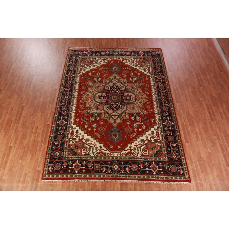 Hand Knotted Oriental 100% Wool Carpet Traditional Medallion Oranges & Rust Heriz (serapi) Area Rug - 12' 1'' X 8' 10''