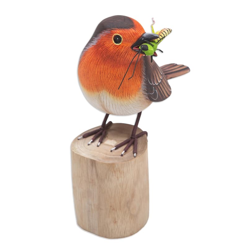 Novica Handmade Robins Meal Wood Statuette