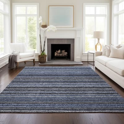 Machine Washable Indoor/ Outdoor Chantille Stripes Rug