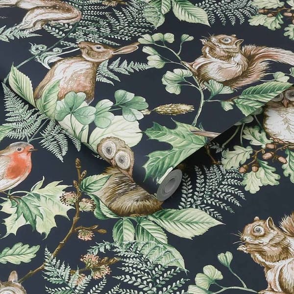 Shop Woodland Animals Navy Wallpaper Overstock 31601456