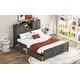 preview thumbnail 6 of 5, Full Size Platform Bed with Storage Headboard, Kid's Bed Frame with Sliding Door, Wooden Bed with 2 Drawers, Gray
