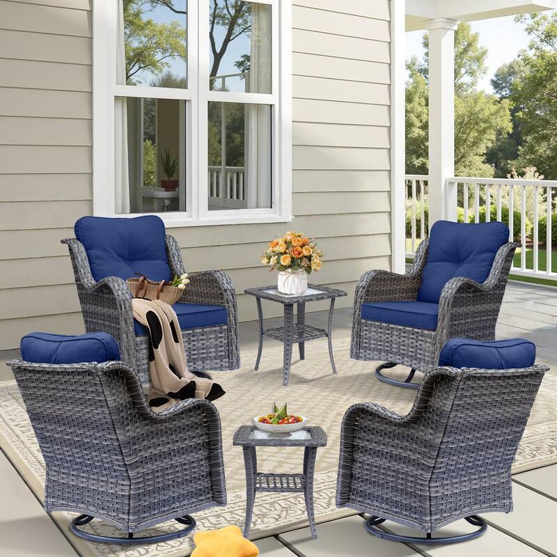 Gray Rattan Outdoor Patio Conversation Sets with Swivel Rocker Chairs