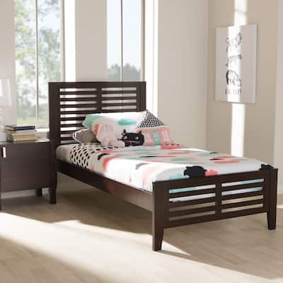 Twin Platform Bed - Modern Wood Bed Frame, Dark Brown Finish, Low Profile Design, Easy Assembly